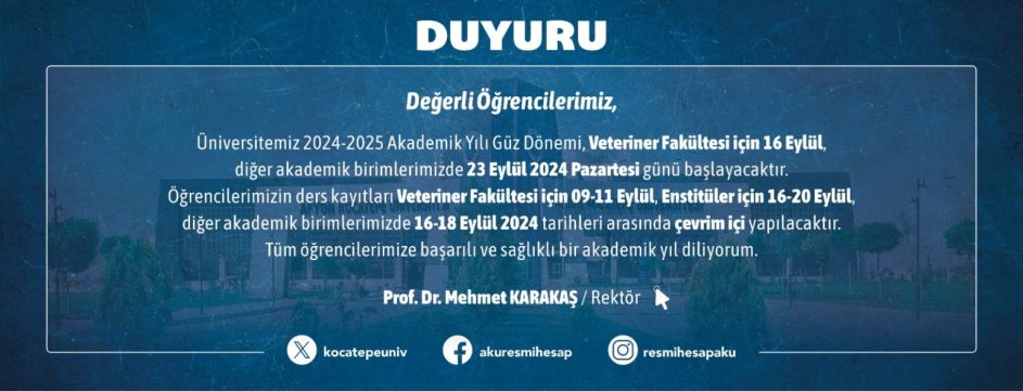 📣 2024-2025 Güz Yarıyılı Ders Kayıtları ve Kayıt Yenilemeler (Tüm Öğrencilerimizin Dikkatine) [AKÜ Öğrenci İşleri]